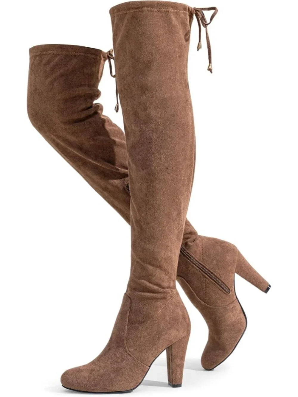 Women's Mocha Coffee Brown Closed Round Toe Block Heel Over The Knee High Boots